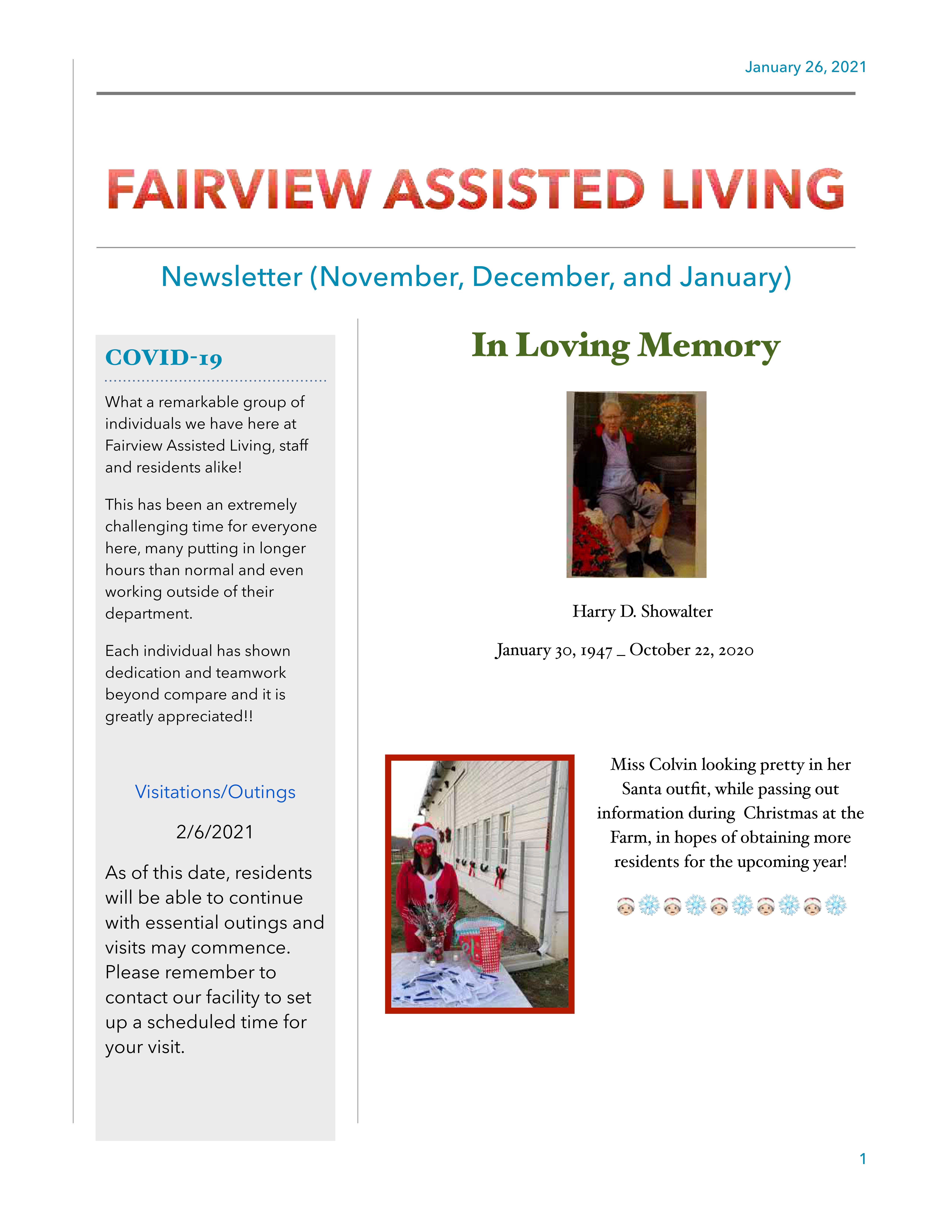 Fairview Assisted Living Newsletters — Perry County Ohio