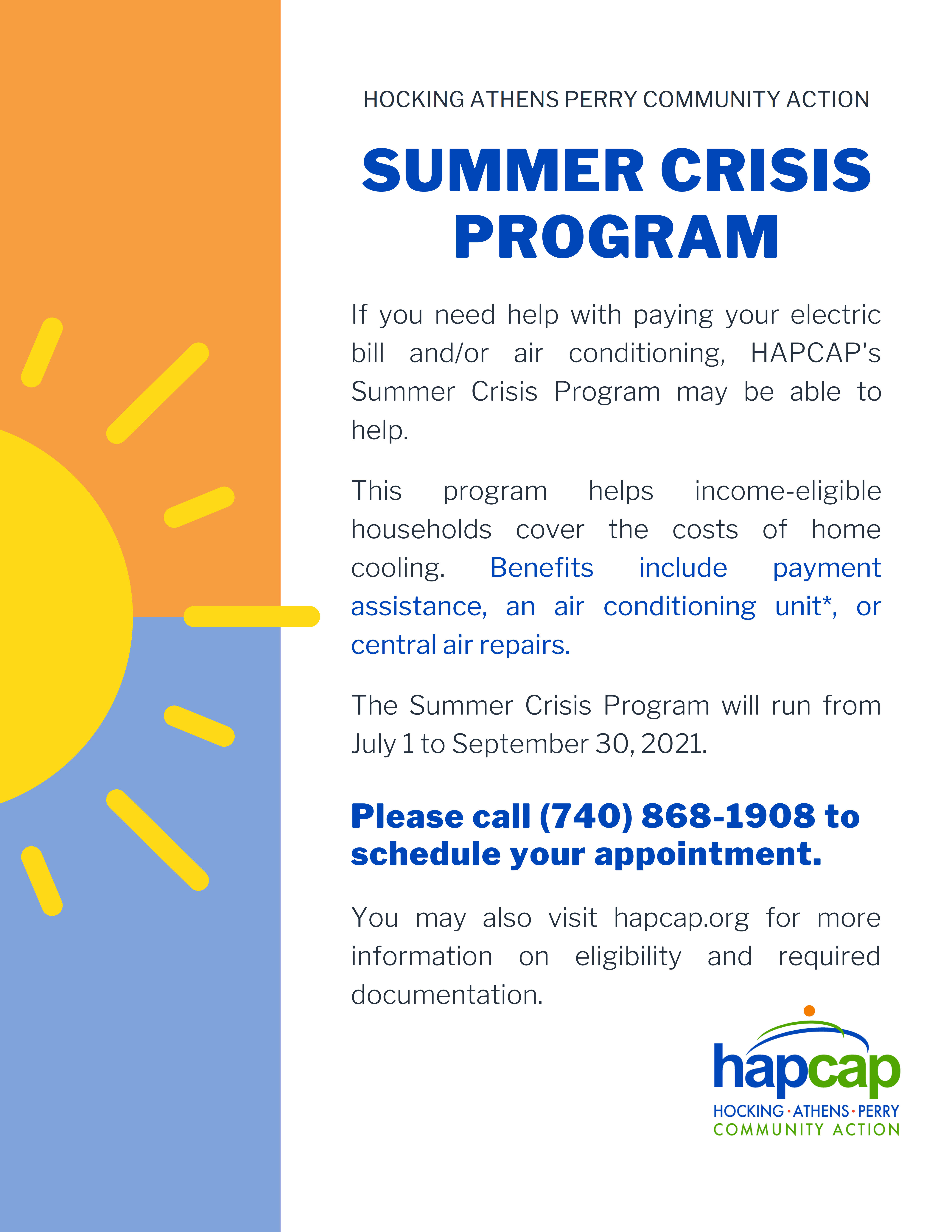 HAPCAP’s Summer Crisis Program beginning July 1, 2021 — Perry County Ohio