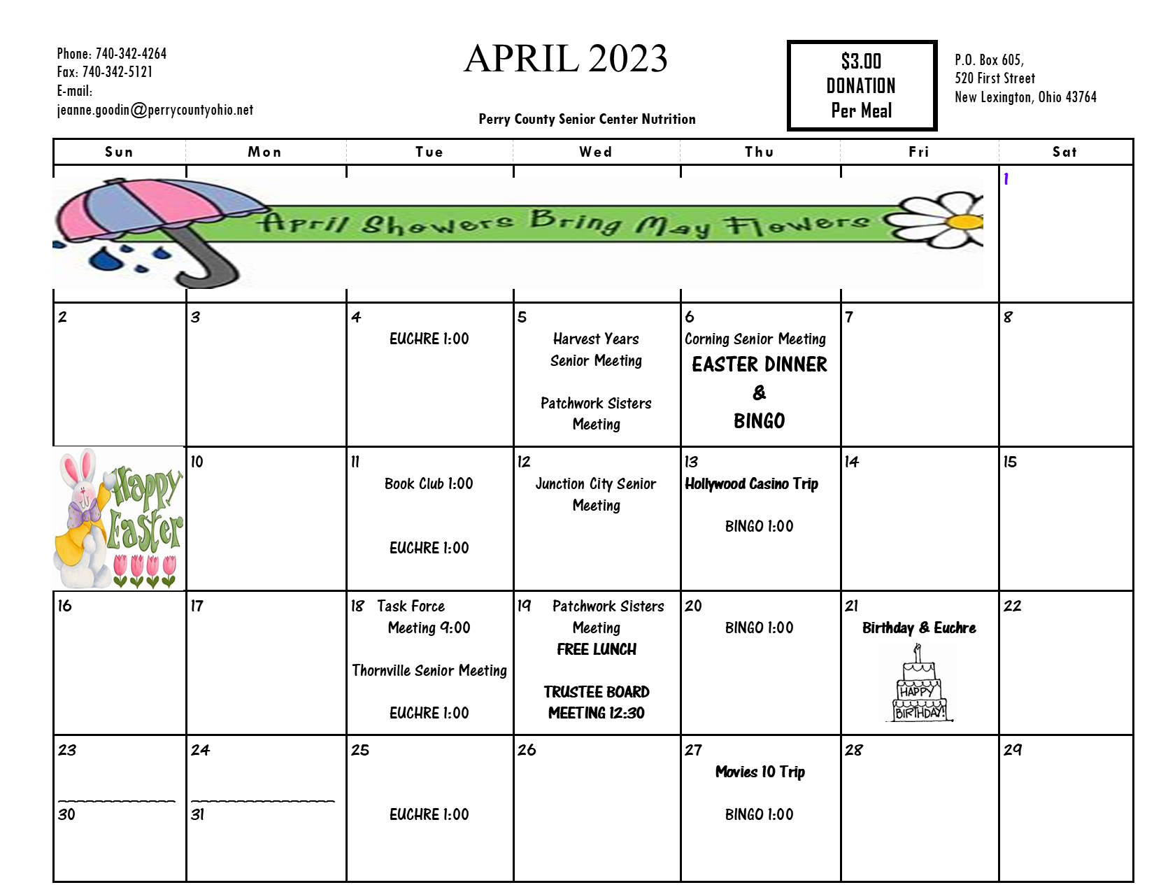 Perry County Senior Center Activities Calendar — Perry County Ohio